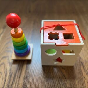 Fat Brain Shape Sorter + Melissa & Doug Wooden Stacking Rings - missing 2 pieces